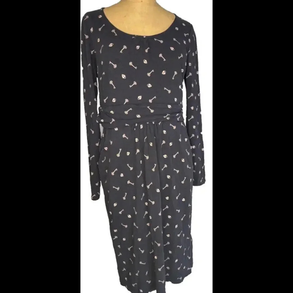 Boden Long Sleeve Kiss Lock Printed Hearts Casual Midi Dress Size 10